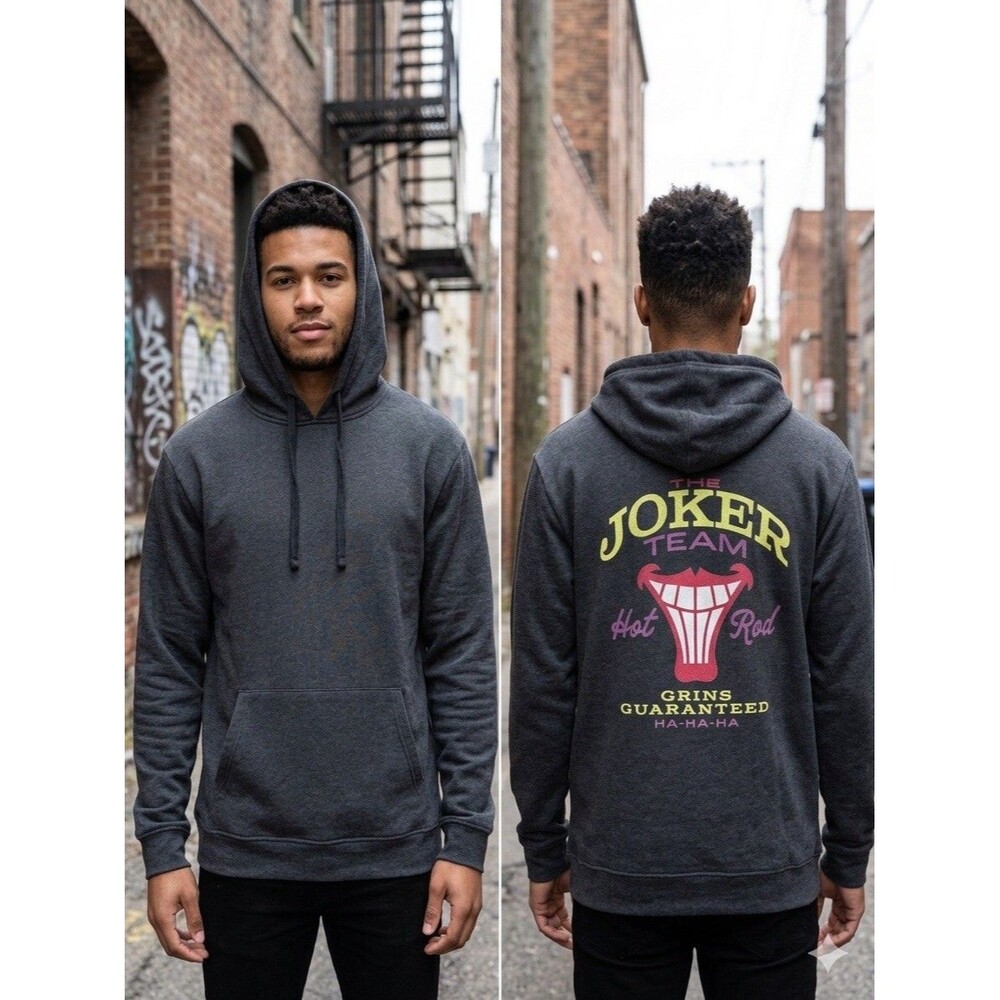 New DC Comics Batman The Joker Team Hot Rod Graphic Hoodie Dark Gray S Unisex